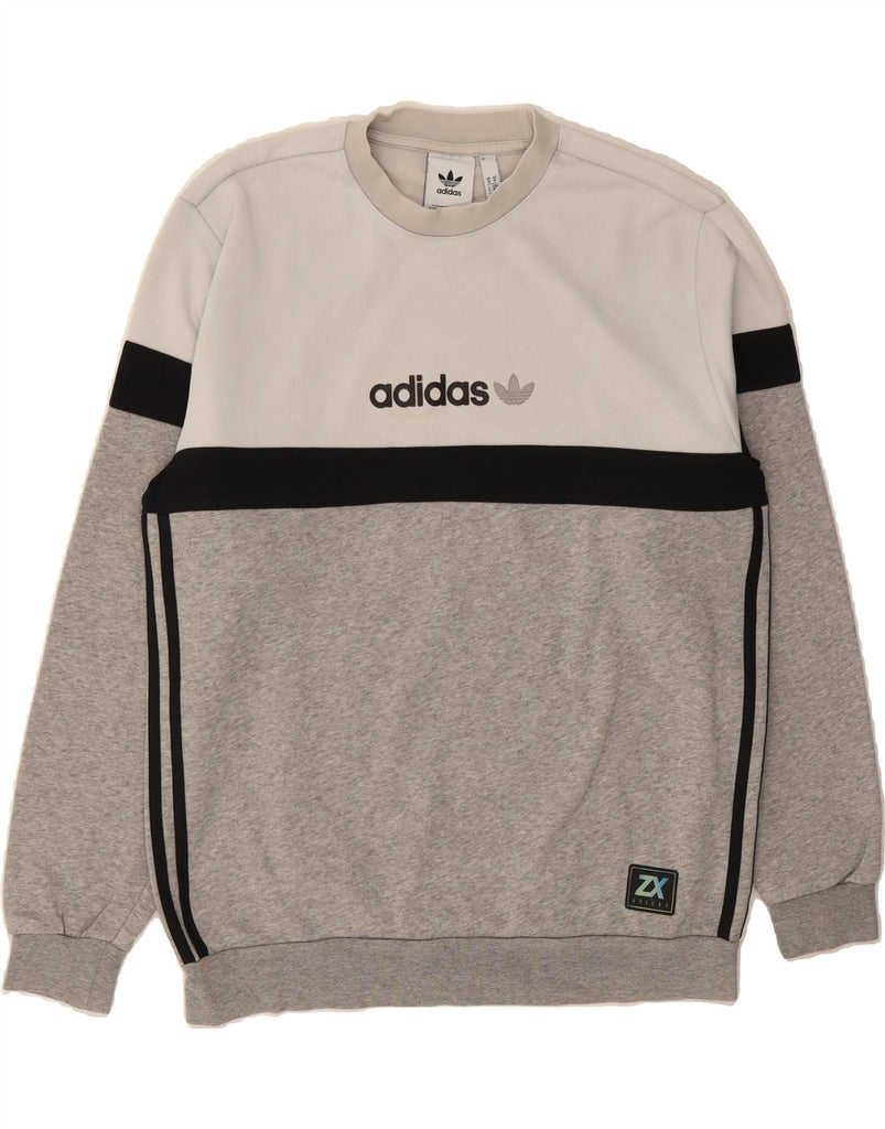 ADIDAS Mens Graphic Sweatshirt Jumper Medium Grey Colourblock Vintage Adidas and Second-Hand Adidas from Messina Hembry 