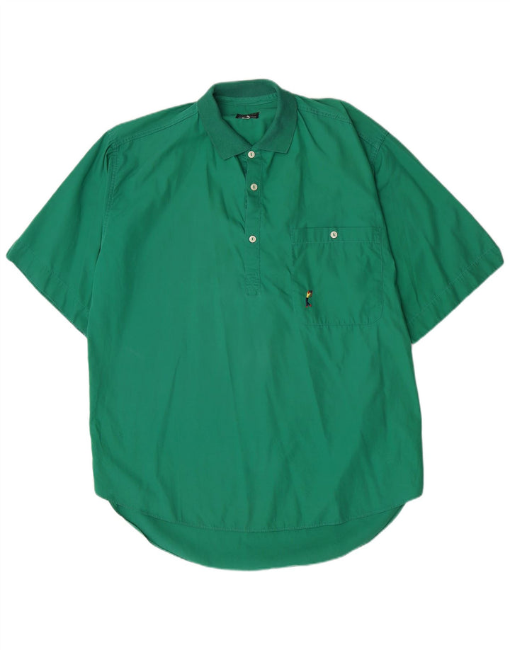Vintage Mens Short Sleeve Pullover Shirt Large Green Cotton