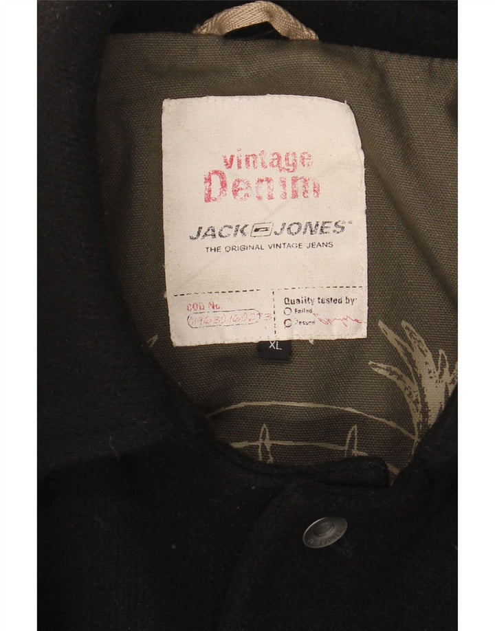 JACK & JONES Mens Overcoat UK 42 XL Black Wool Vintage Jack & Jones and Second-Hand Jack & Jones from Messina Hembry 