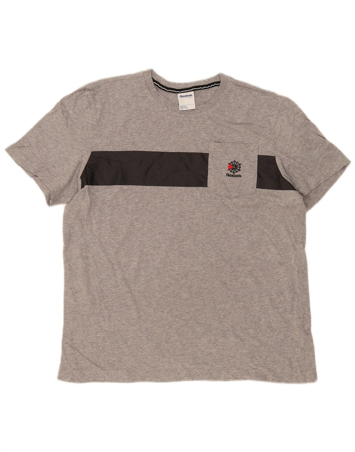 Reebok Mens T-Shirt Top Large Grey Colourblock Cotton