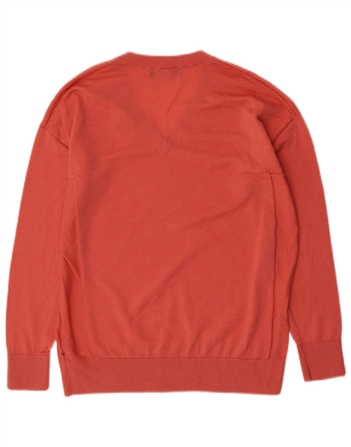 MARKS & SPENCER Womens Oversized V-Neck Jumper Sweater UK 6 XS Pink Wool