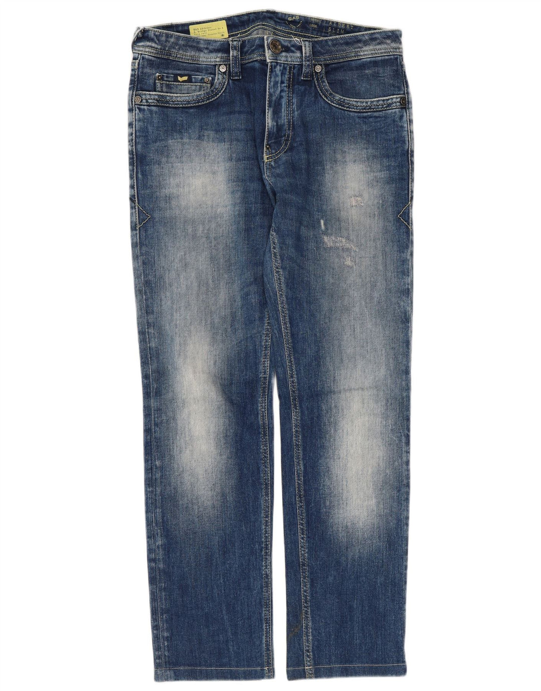 Gas Womens Albert Distressed Slim Jeans W30 L27 Blue Cotton