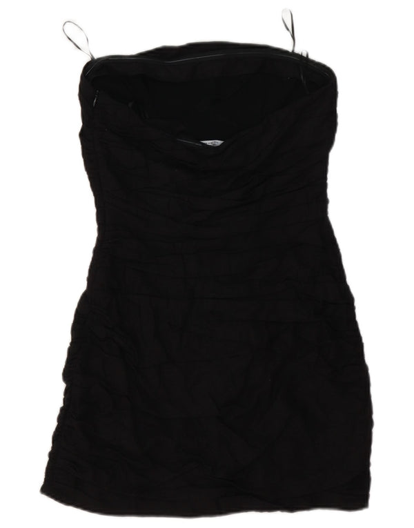Zara Womens Mini Strapless Dress UK 8 Small Black Linen