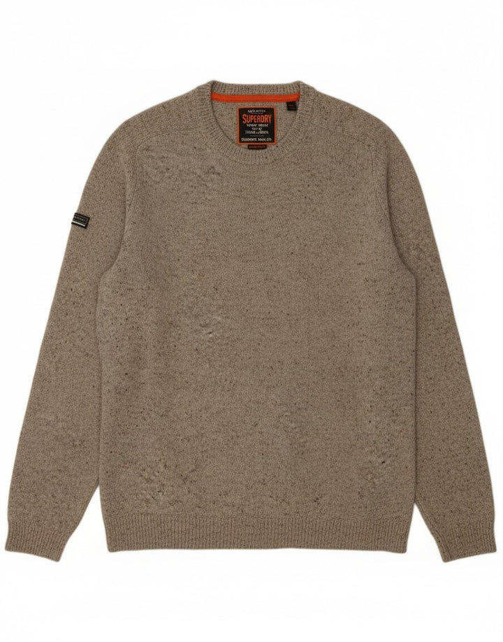 Superdry Mens Crew Neck Jumper Sweater 3XL Grey Flecked Wool