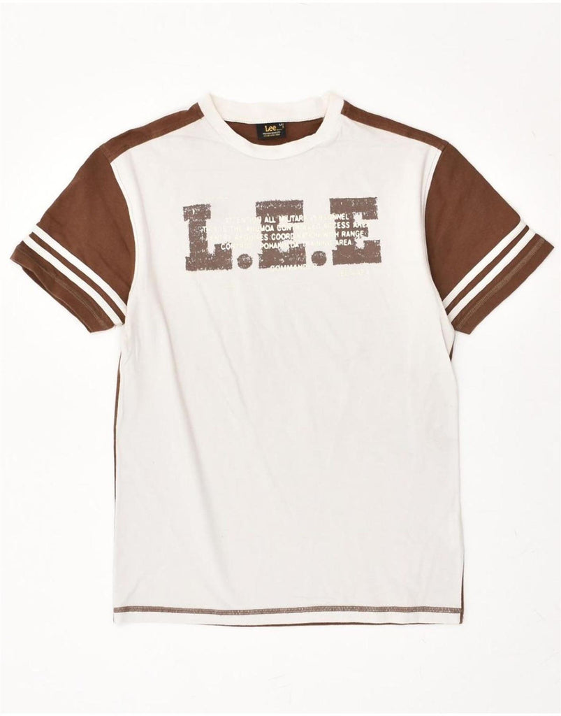 LEE Womens Graphic T-Shirt Top UK 12 Medium Brown Colourblock Cotton | Vintage Lee | Thrift | Second-Hand Lee | Used Clothing | Messina Hembry 