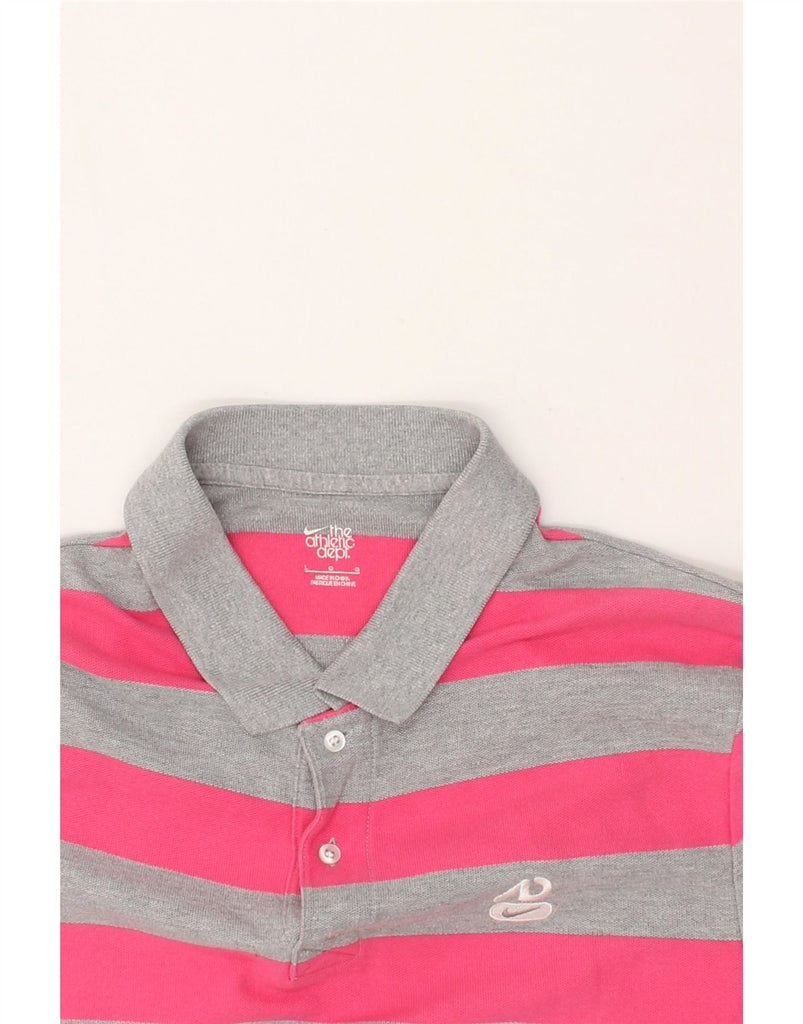 NIKE Mens Slim Polo Shirt Large Pink Striped Cotton Vintage Nike and Second-Hand Nike from Messina Hembry 