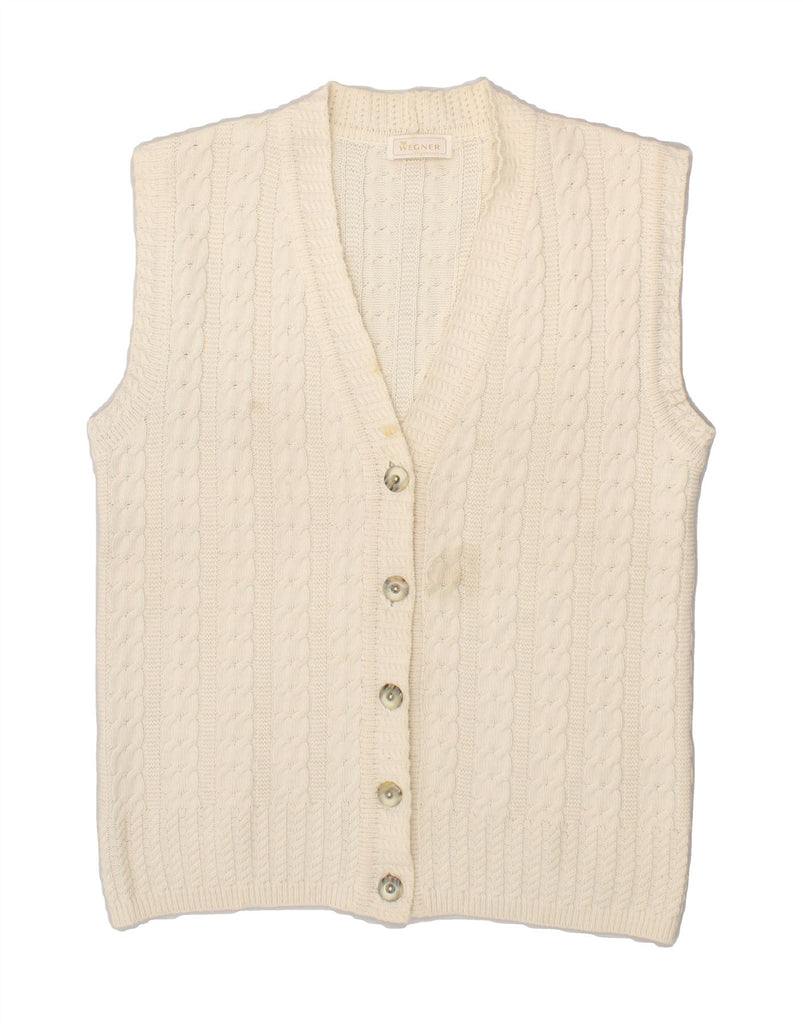 WEGENER Womens Sleeveless Cardigan Sweater UK 16 Large White Merino Wool Vintage Wegener and Second-Hand Wegener from Messina Hembry 