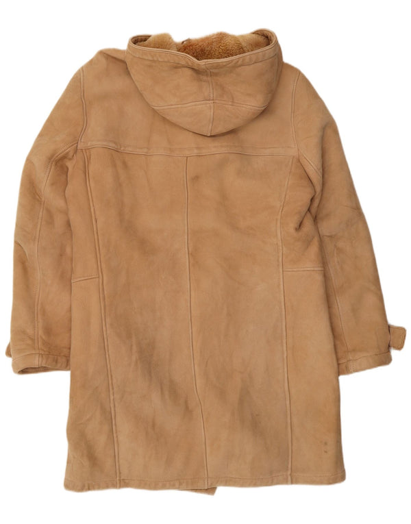 Vintage Mens Hooded Shearling Duffle Coat UK 36 Small Beige