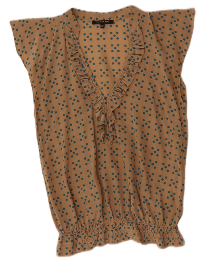 Patrizia Pepe Womens Blouse Top IT 38 XS Beige Polka Dot