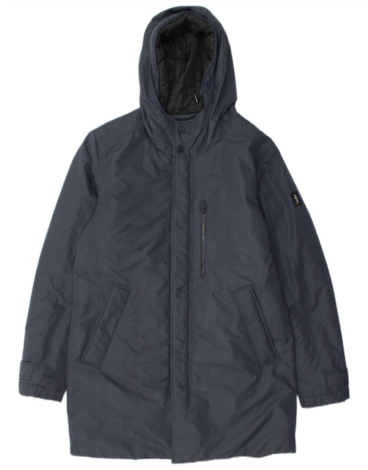 Refrigue Mens Hooded Parka Jacket UK 38 Medium Navy Blue Polyester