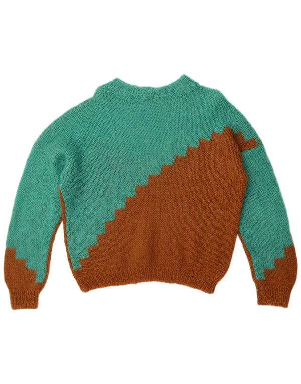 Vintage Womens Boat Neck Jumper Sweater UK 14 Large Green Colourblock