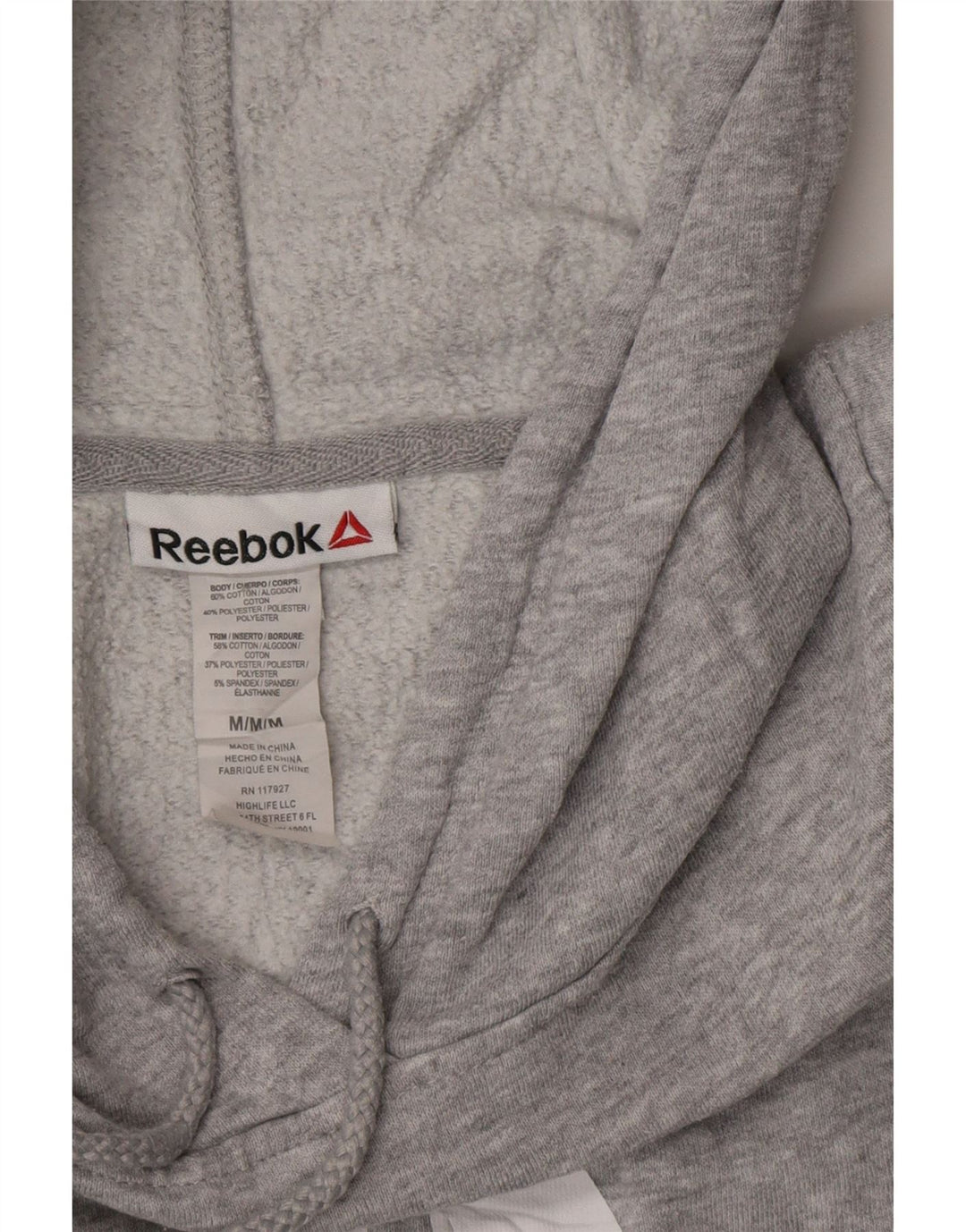REEBOK Womens Graphic Hoodie Jumper UK 14 Medium Grey Flecked Cotton