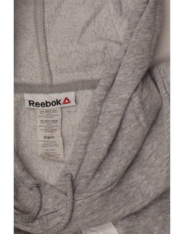 REEBOK Womens Graphic Hoodie Jumper UK 14 Medium Grey Flecked Cotton