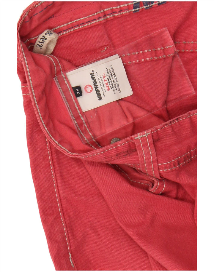 MURPHY & NYE Mens Straight Casual Trousers W34 L32 Red Cotton