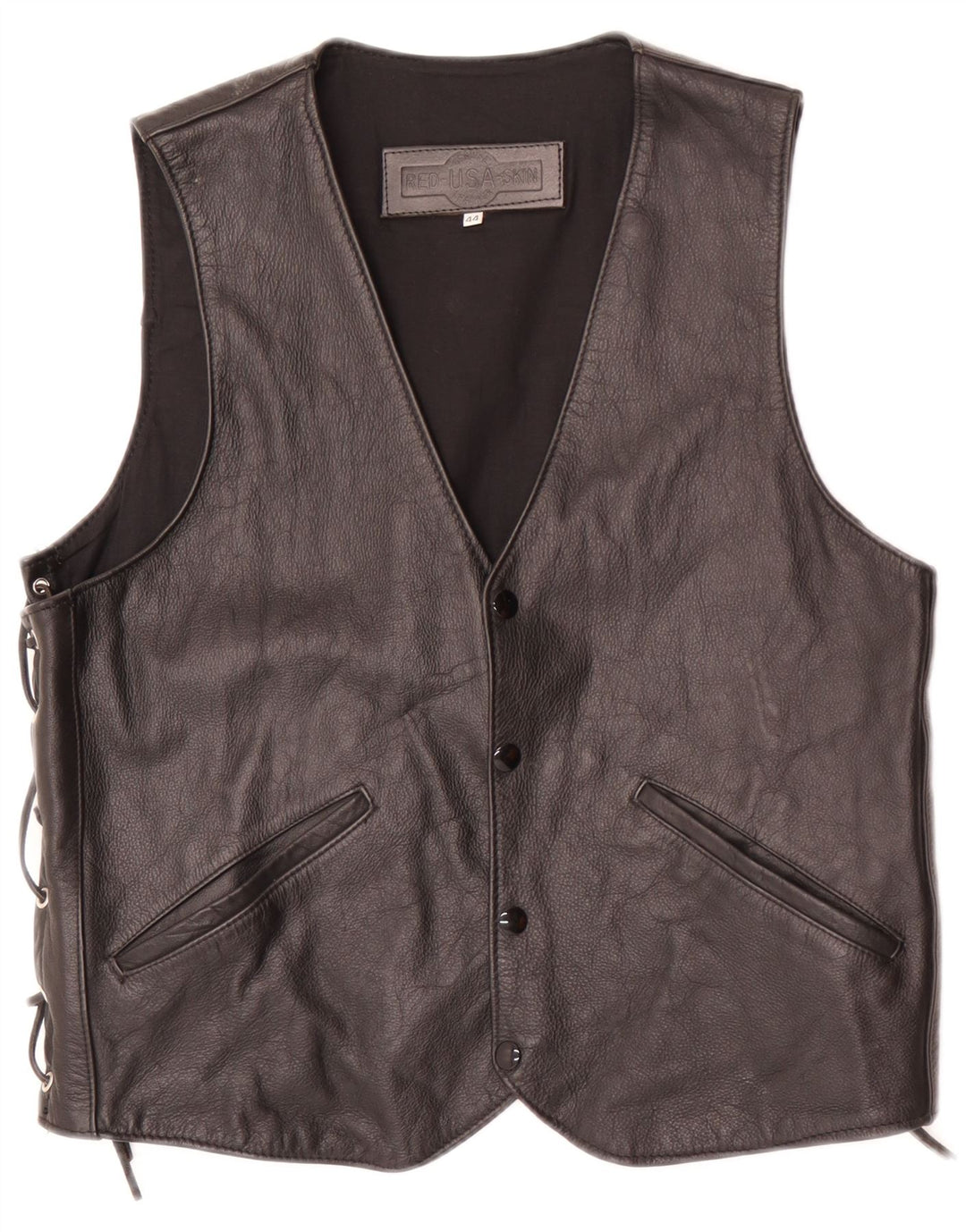Vintage Mens Leather Waistcoat EU 44 XS Black