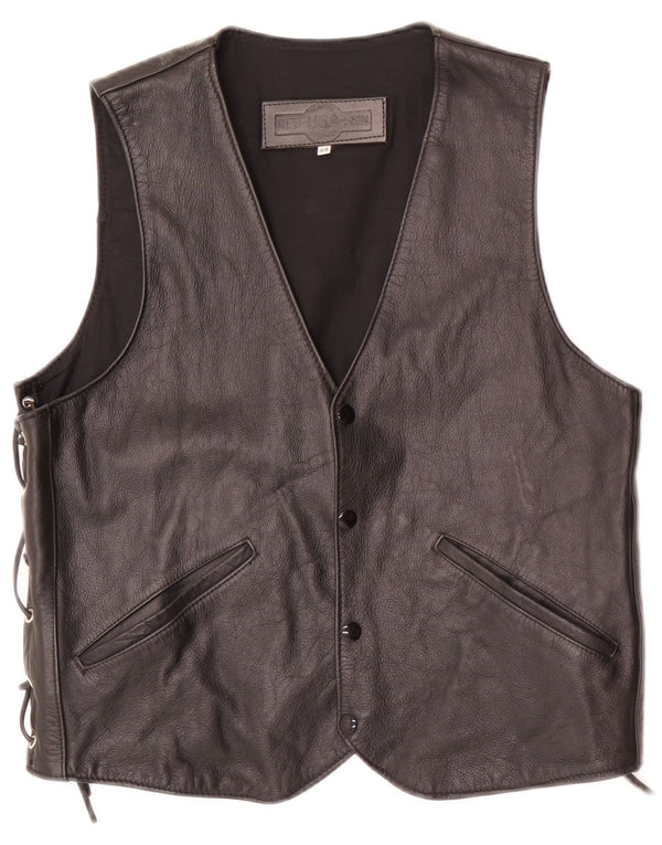Vintage Mens Leather Waistcoat EU 44 XS Black