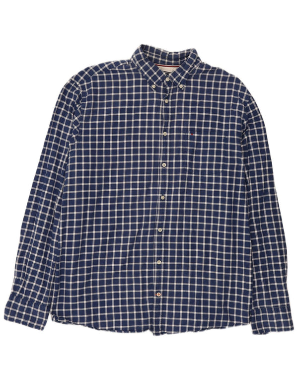 Tommy Hilfiger Mens Flannel Shirt 2XL Navy Blue Check Cotton
