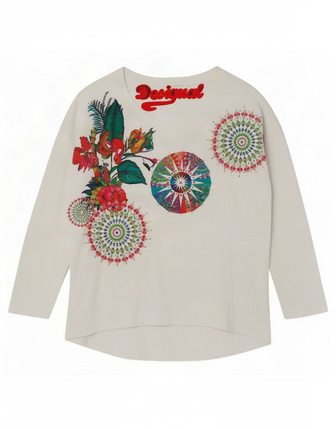 Desigual Womens Graphic Top Long Sleeve UK 16 Large White
