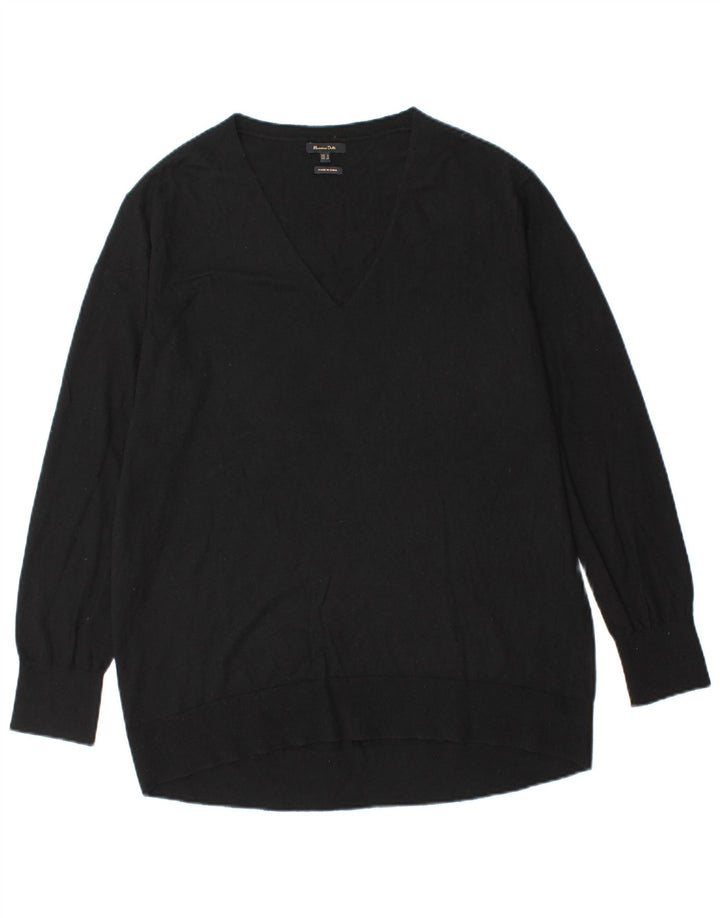 Massimo Dutti Mens V-Neck Jumper Sweater Small Black
