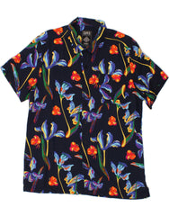 SUPER MASSIVE Mens Short Sleeve Shirt Medium Navy Blue Floral Hawaiian