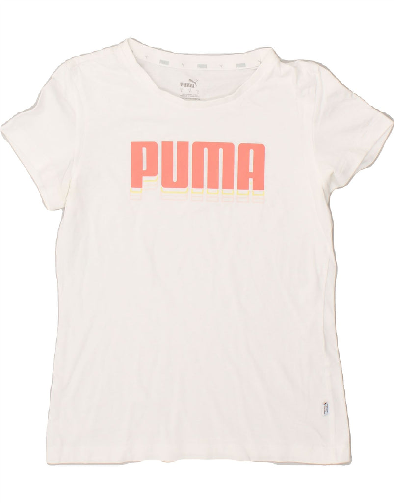 PUMA Womens Graphic T-Shirt Top UK 10 Small White | Vintage Puma | Thrift | Second-Hand Puma | Used Clothing | Messina Hembry 