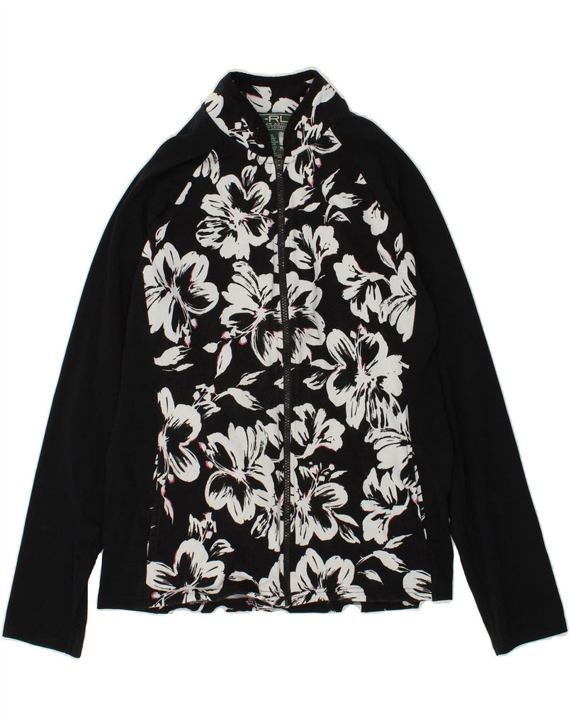 RALPH LAUREN Womens Tracksuit Top Jacket UK 18 XL Black Floral Cotton | Vintage Ralph Lauren | Thrift | Second-Hand Ralph Lauren | Used Clothing | Messina Hembry 