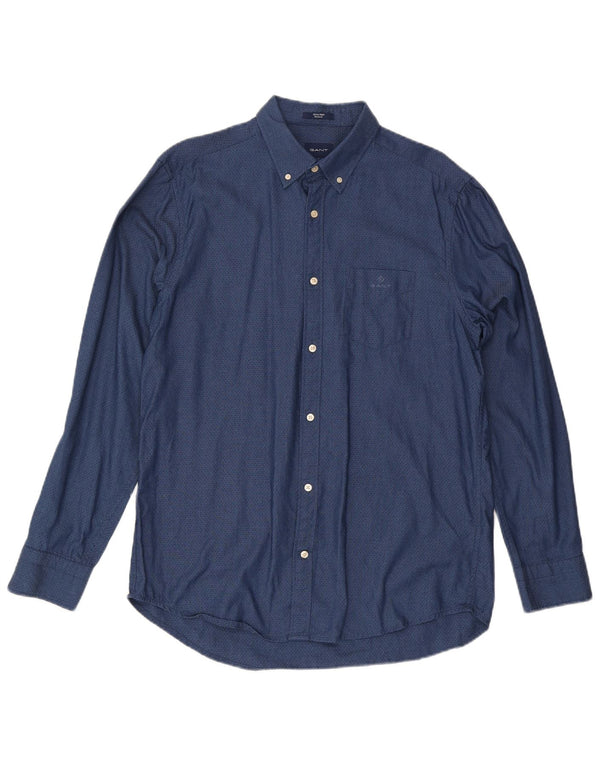Gant Mens Regular Fit Shirt Size 41/42 16 1/2 Large Navy Blue Spotted