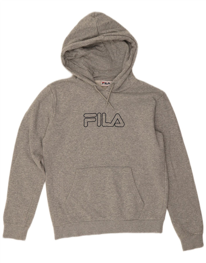 FILA Mens Graphic Hoodie Jumper Small Grey Flecked Cotton