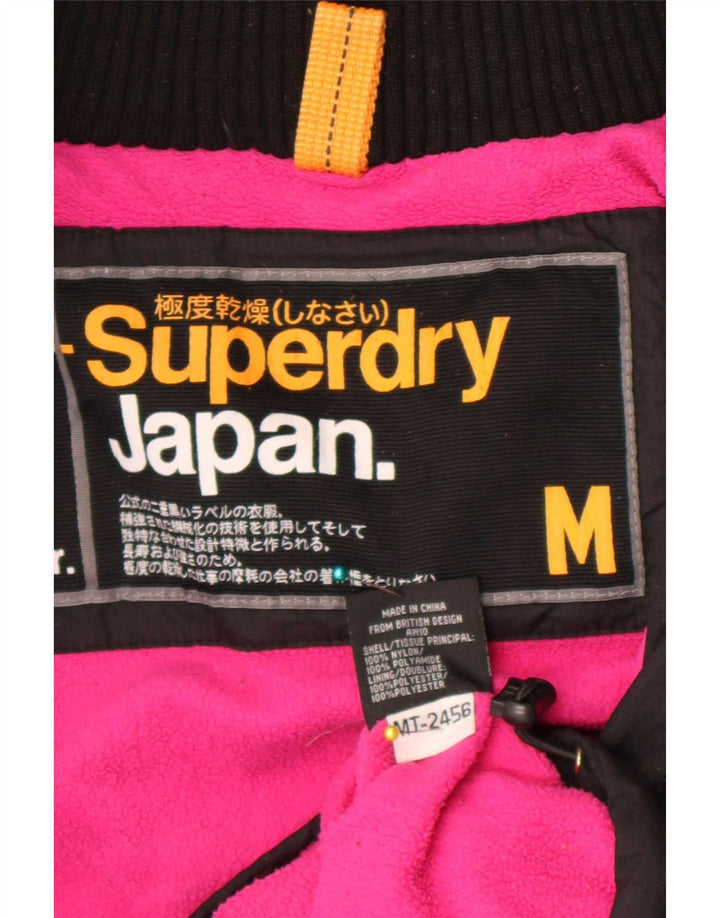Superdry Womens Hooded Windbreaker Jacket UK 14 Medium Black Nylon