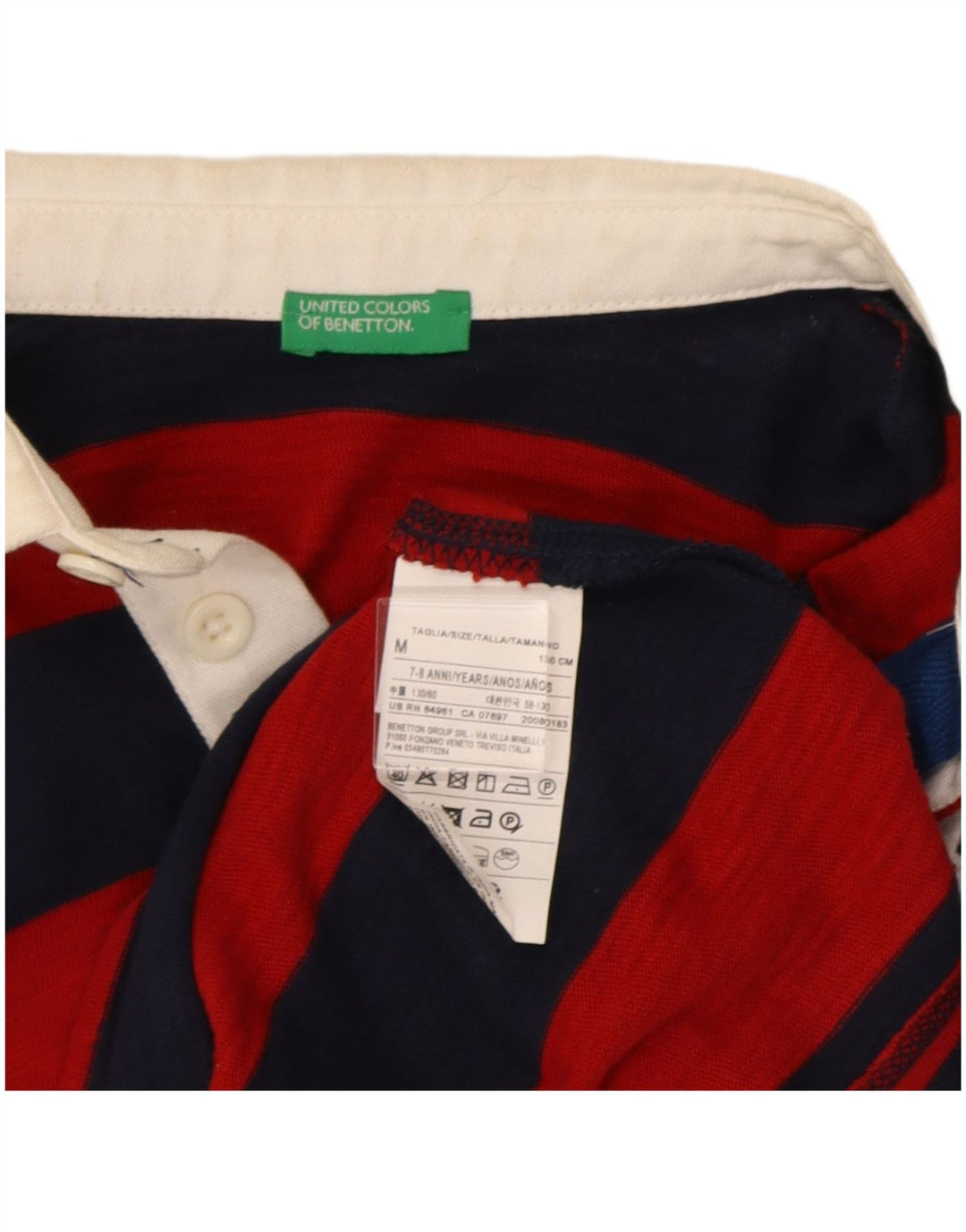 Benetton Boys Long Sleeve Regular Polo Shirt 7-8 Years Medium Red Striped