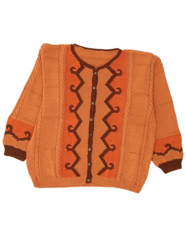 Vintage Womens Cardigan Sweater UK 18 XL Orange Geometric