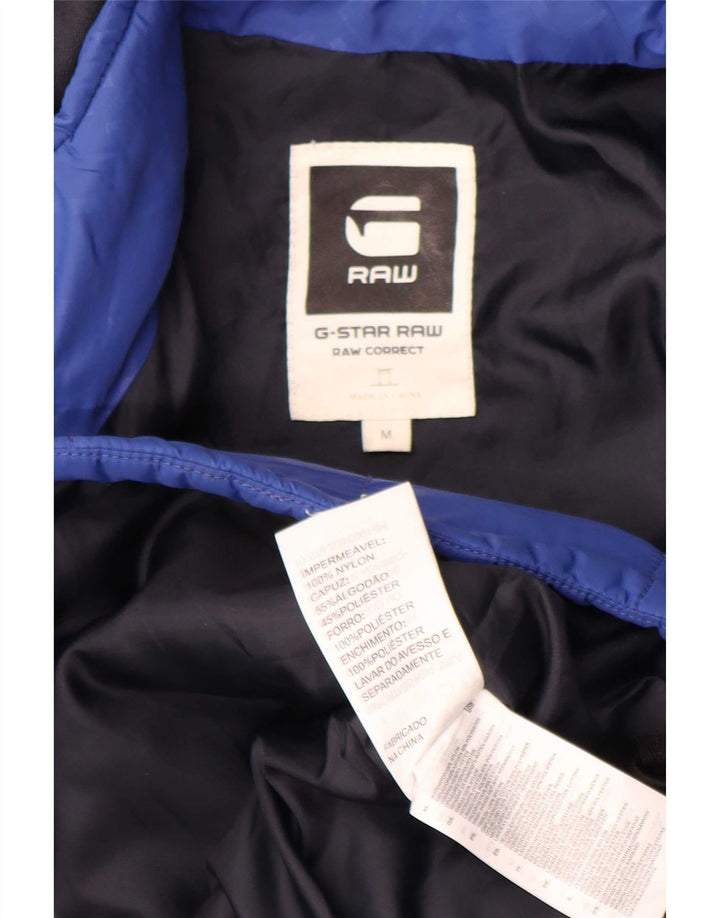 G-Star Womens Hooded Padded Jacket UK 38 Medium Blue Geometric Nylon