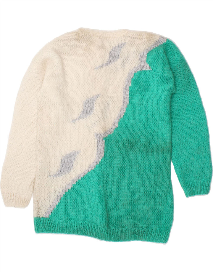 VINTAGE Womens Crew Neck Jumper Sweater UK 14 Medium White Colourblock Vintage Vintage and Second-Hand Vintage from Messina Hembry 