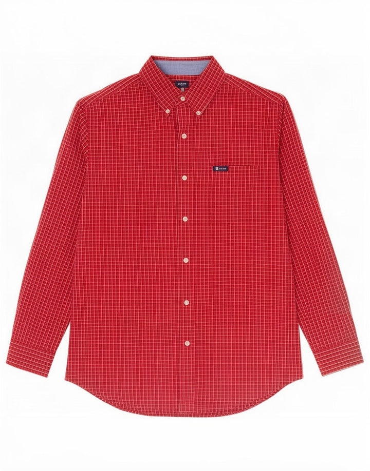 Chaps Mens Easy Care Shirt Large Red Check Cotton