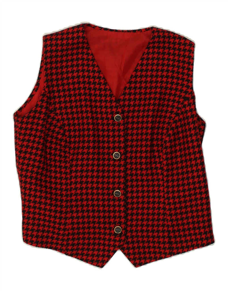 VINTAGE Womens Waistcoat UK 14 Large Red Houndstooth | Vintage Vintage | Thrift | Second-Hand Vintage | Used Clothing | Messina Hembry 