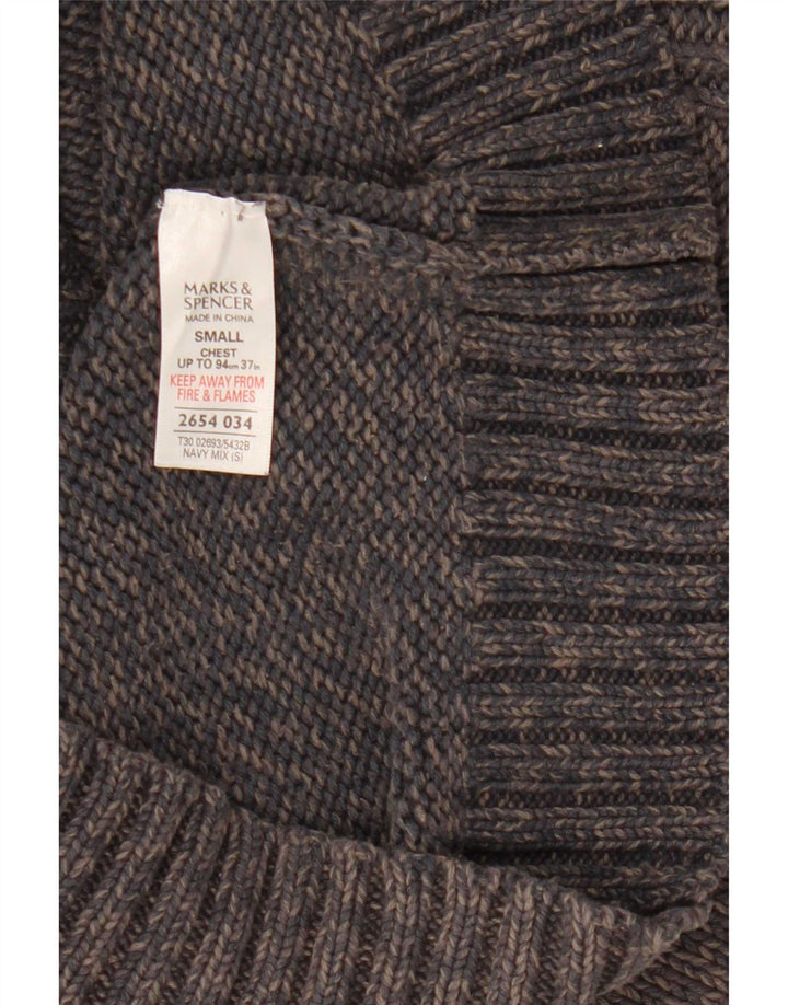 Marks & Spencer Mens Zip Neck Jumper Sweater Small Navy Blue Flecked Silk