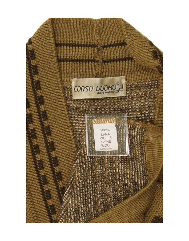 VINTAGE Womens Cardigan Sweater UK 14 Large Khaki Animal Print Wool Vintage Vintage and Second-Hand Vintage from Messina Hembry 