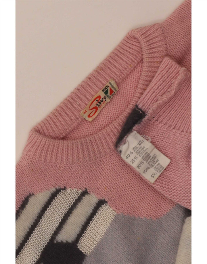 Silvy Womens Graphic Crew Neck Jumper Sweater IT 44 Medium Pink Colourblock