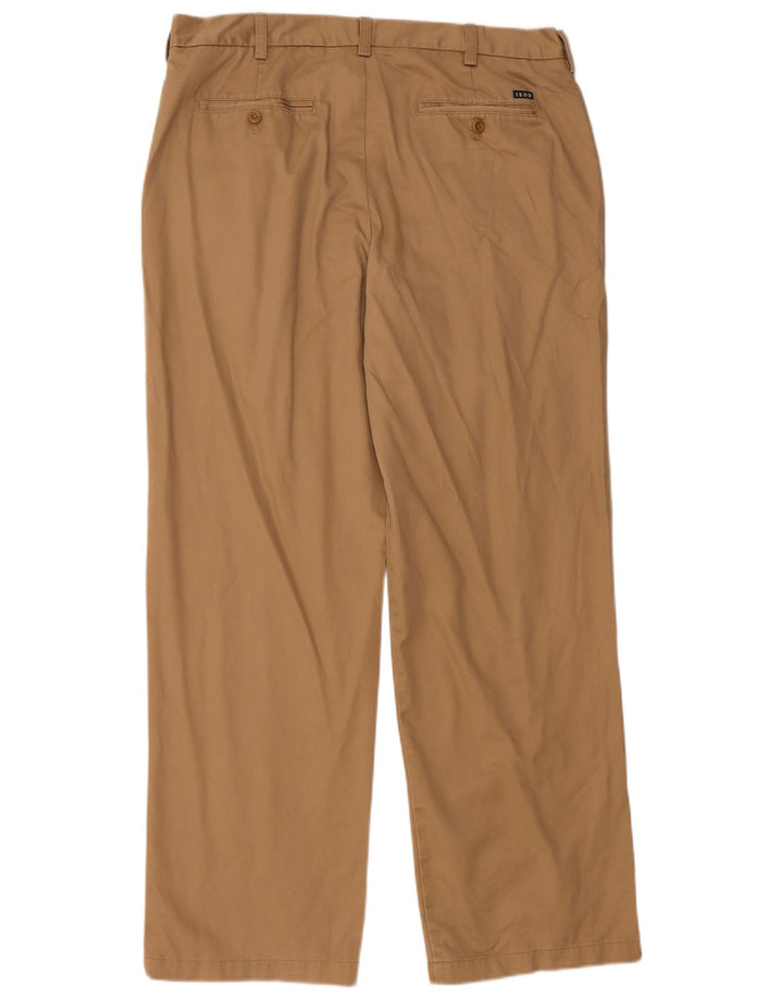 IZOD Mens Straight Chino Trousers W36 L32 Beige Cotton