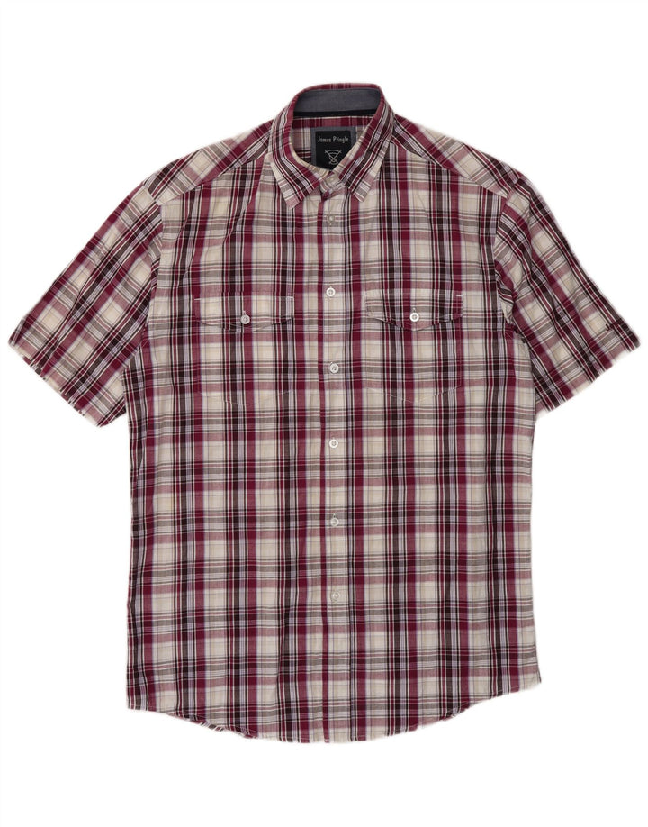 James Pringle Mens Short Sleeve Shirt Small Purple Check Cotton