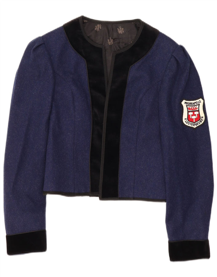 Vintage Womens Trachten Crop Open Blazer Jacket UK 12 Medium Navy Blue