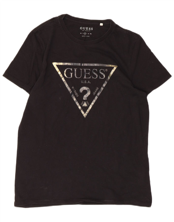 GUESS Mens Graphic T-Shirt Top Medium Black Cotton