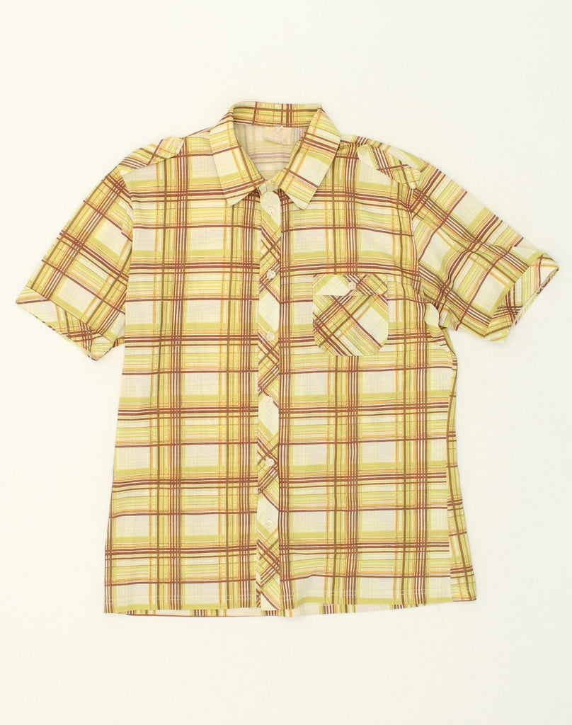 VINTAGE Mens Short Sleeve Shirt Medium Yellow Check Cotton | Vintage Vintage | Thrift | Second-Hand Vintage | Used Clothing | Messina Hembry 