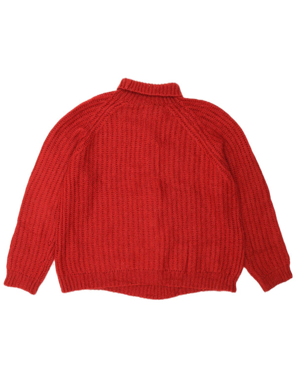 Massimo Dutti Womens Roll Neck Jumper Sweater UK 14 Medium Burgundy Acrylic