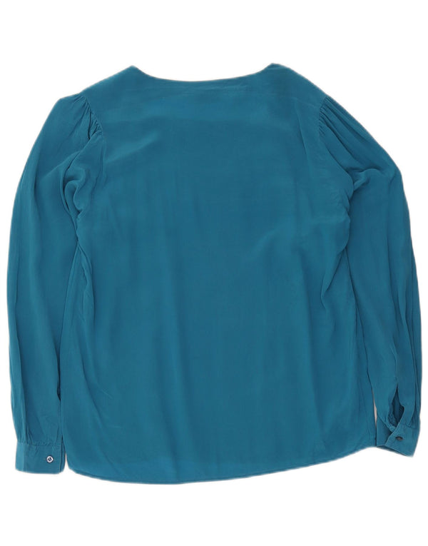 Vintage Womens Long Sleeve Blouse Top IT 42 Medium Blue Silk