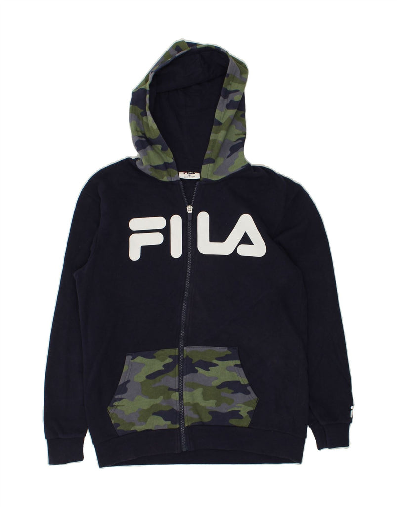 FILA Boys Graphic Zip Hoodie Sweater 15-16 Years Navy Blue Camouflage | Vintage Fila | Thrift | Second-Hand Fila | Used Clothing | Messina Hembry 