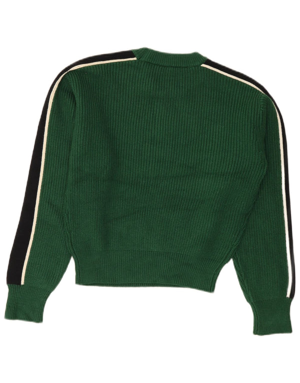 ZARA Womens Crop Crew Neck Jumper Sweater UK 10 Small Green Colourblock