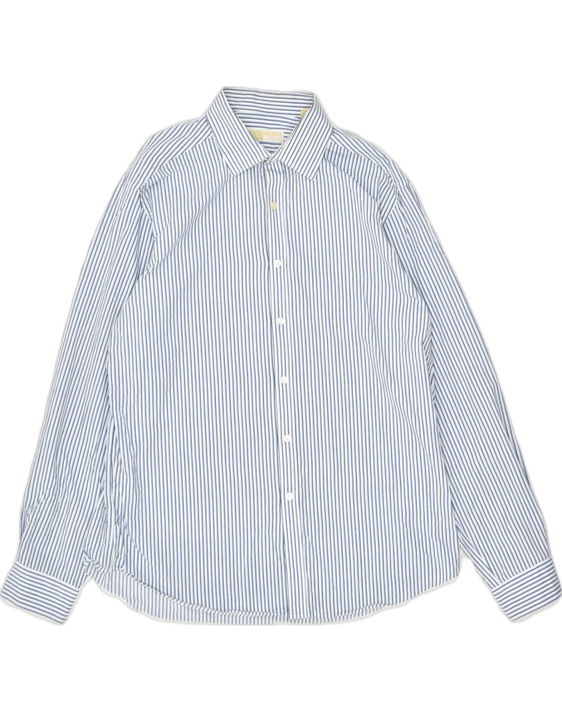 MICHAEL KORS Mens Shirt Size 17 XL Blue Pinstripe Cotton | Vintage | Thrift | Second-Hand | Used Clothing | Messina Hembry 