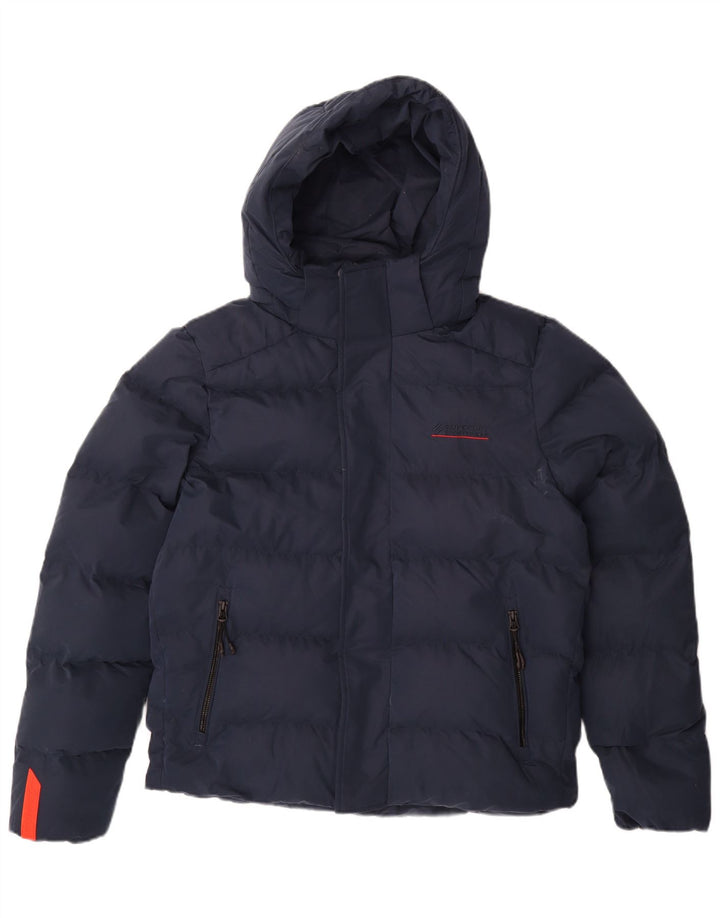 Superdry Mens Hooded Padded Jacket UK 38 Medium Navy Blue Polyester