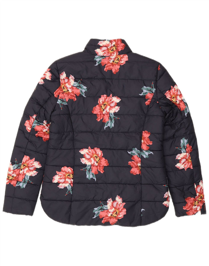 JOULES Womens Padded Jacket UK 12 Medium Navy Blue Floral Polyester